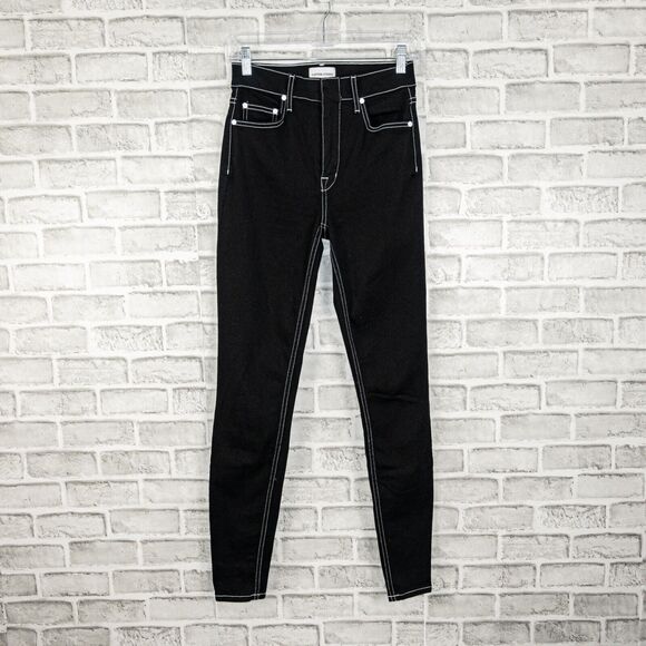 COTTON CITIZEN $295 Cigarette Jeans jet black white stitching Women's 25 - Picture 1 of 12